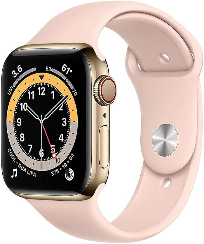 Apple Watch Series 6 (GPS + Cellular, 40mm) Gold Stainless Steel Case with Pink Sport Band (Renewed) - Image 1