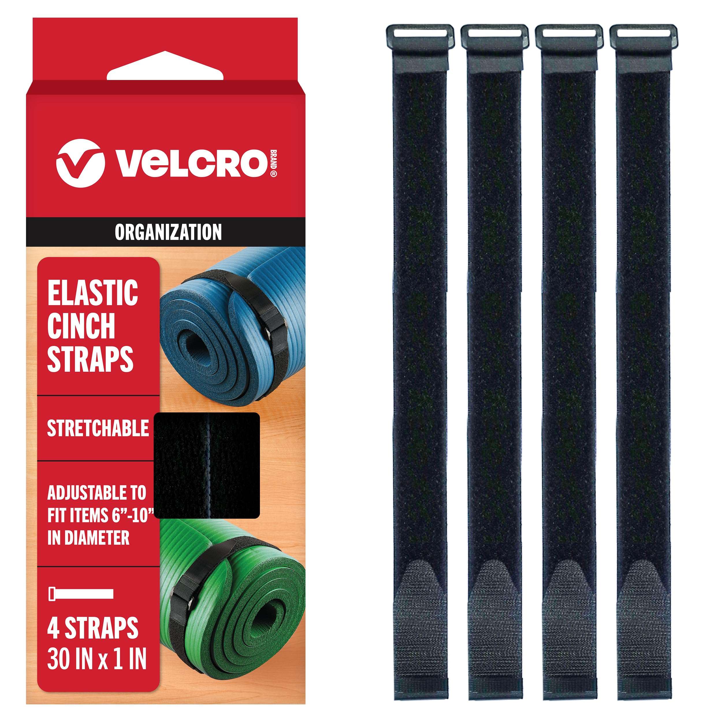VELCRO Brand 30 Inch Elastic Straps 4 Pack, Use as Yoga Mat Straps, Fasten Outdoor Umbrellas, Wood, Tarps, Blankets, Poles and More, Stretchable and Adjustable for a Snug Fit - Image 2