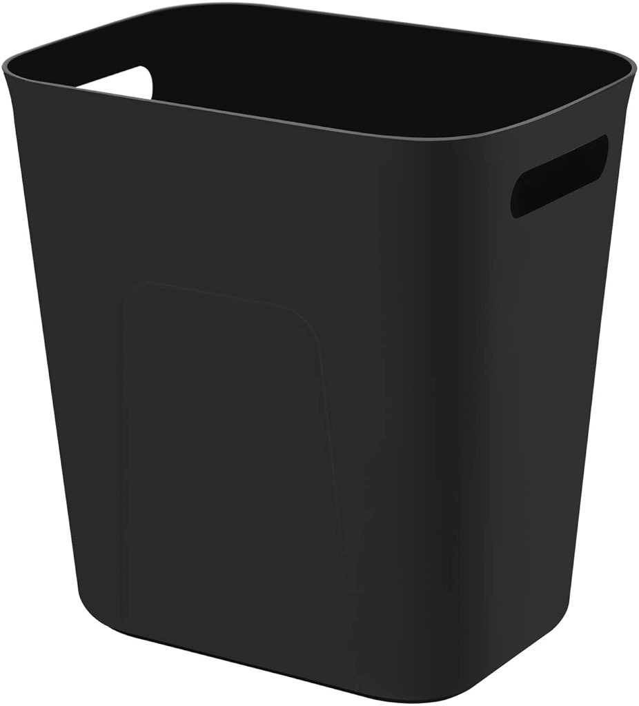 UUJOLY Plastic Small Trash Can Wastebasket, Garbage Container Basket for Bathrooms, Laundry Room, Kitchens, Offices, Kids Rooms, Dorms, 3.5 Gallon, Black - Product Image