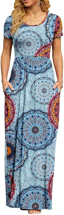 DB MOON Womens 2026 Summer Maxi Dresses Casual Short Sleeve Empire Waist Spring Long Dress with Pockets - Image 3