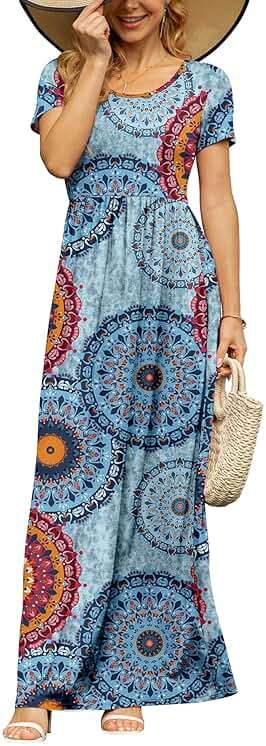 DB MOON Womens 2026 Summer Maxi Dresses Casual Short Sleeve Empire Waist Spring Long Dress with Pockets - Image 4