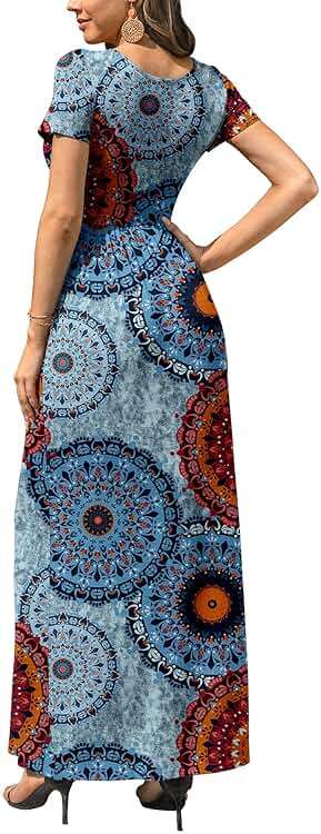 DB MOON Womens 2026 Summer Maxi Dresses Casual Short Sleeve Empire Waist Spring Long Dress with Pockets - Image 5