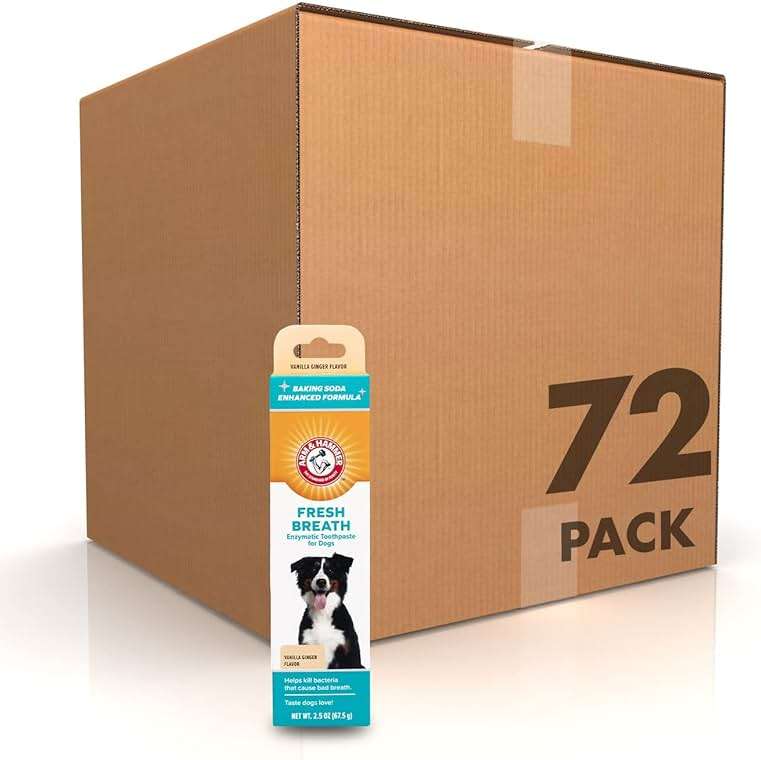 Arm & Hammer for Pets Fresh Breath Enzymatic Dog Toothpaste Vanilla Ginger Flavor Baking Soda Dental Gel Eliminates Bad Breath Safe Puppies Adult Dogs 2.5 OZ 72 Pack for Daily At-Home Dental Care - Image 1