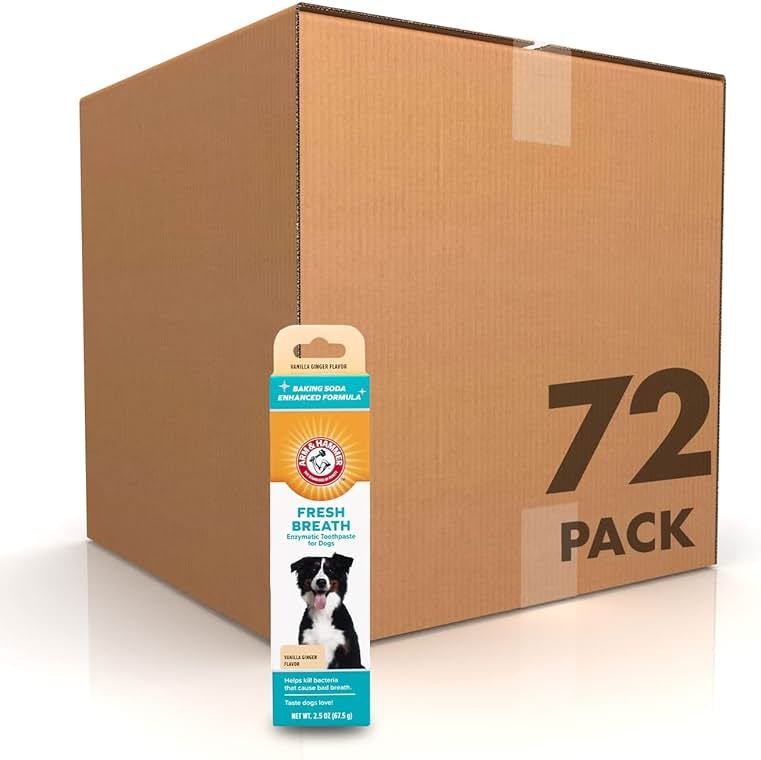 Arm & Hammer for Pets Fresh Breath Enzymatic Dog Toothpaste Vanilla Ginger Flavor Baking Soda Dental Gel Eliminates Bad Breath Safe Puppies Adult Dogs 2.5 OZ 72 Pack for Daily At-Home Dental Care - Product Image