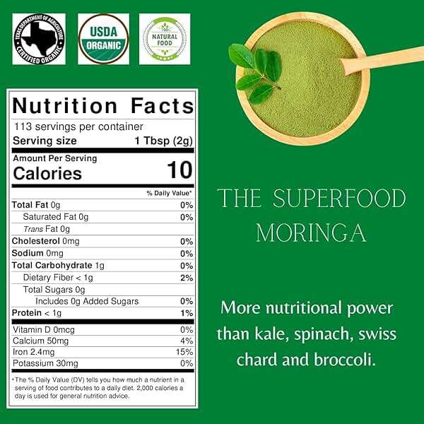 SPICY ORGANIC USDA Certified Organic Moringa Powder 4 oz | Moringa Leaf Powder Organic | Natural Energy, Vegan, Non-GMO, Gluten-Free – for Smoothies, Teas, Cooking – Resealable Pouch - Image 2