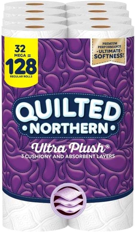 Quilted Northern Ultra Plush Toilet Paper, 32 Mega Rolls = 128 Regular Rolls, 3-Ply Bath Tissue (Packaging May Vary), 8 Count (Pack of 4) - Image 1