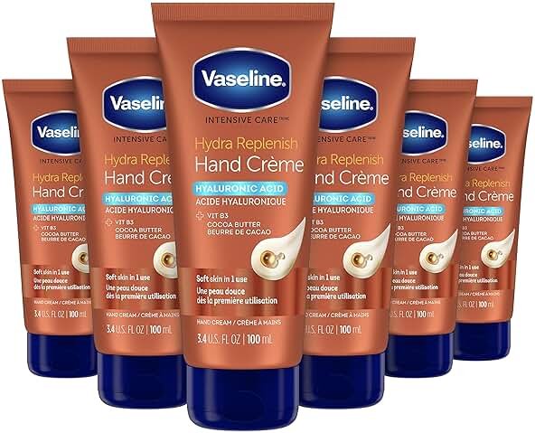 Vaseline Intensive Care Hand Crème Moisturizer for Dry Hands Hydra Replenish Made with hyaluronic acid, vitamin B3, and cocoa butter 3.4 oz 6 Count - Product Image