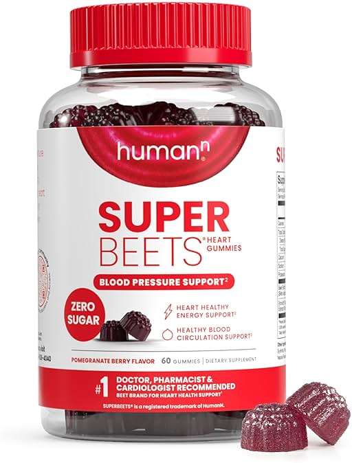 HumanN SuperBeets Heart Gummies Zero Sugar - Beet Gummy with Energy Support, Grape Seed Extract & Beetroot Powder - 60 Count - Image 1