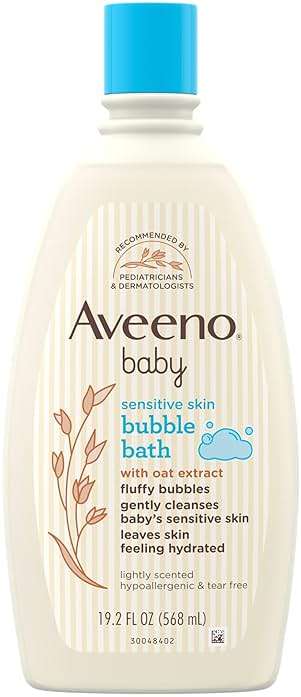 Aveeno Baby Sensitive Skin Bubble Bath with Oat Extract, Gently Cleanses and Leaves Skin Feeling Hydrated, Tear-Free Formula, Hypoallergenic, Paraben-, Phthalate-, Soap- & Dye-Free, 19.2 fl. Oz - Image 1