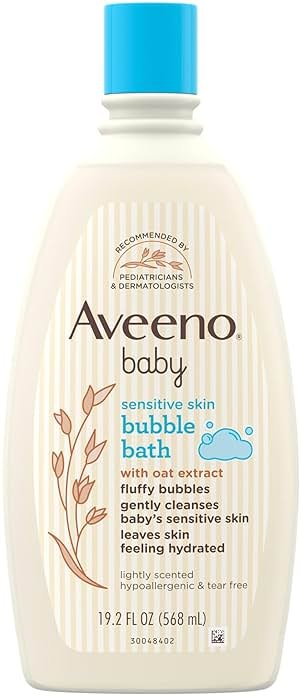 Aveeno Baby Sensitive Skin Bubble Bath with Oat Extract, Gently Cleanses and Leaves Skin Feeling Hydrated, Tear-Free Formula, Hypoallergenic, Paraben-, Phthalate-, Soap- & Dye-Free, 19.2 fl. Oz - Product Image