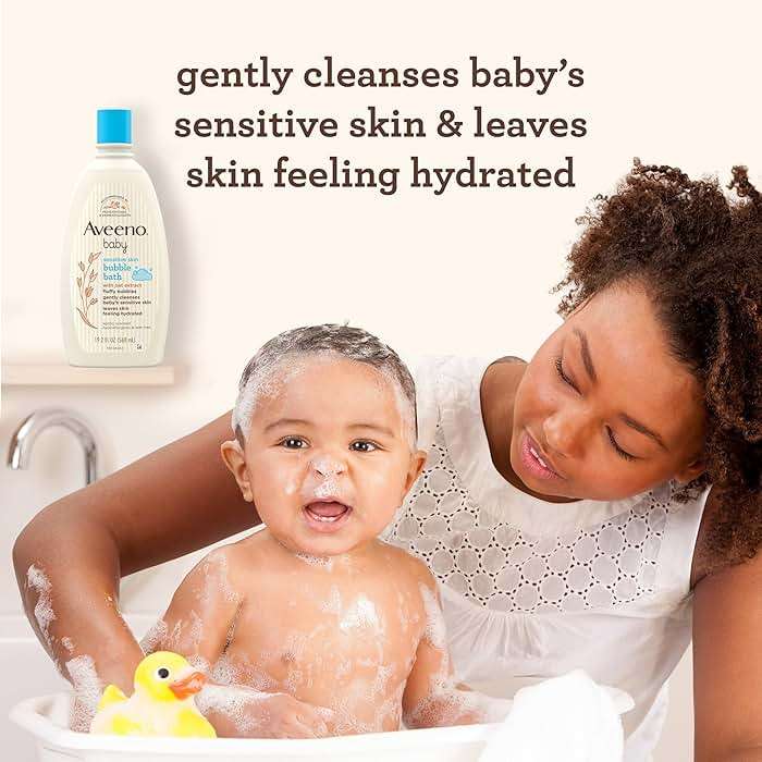 Aveeno Baby Sensitive Skin Bubble Bath with Oat Extract, Gently Cleanses and Leaves Skin Feeling Hydrated, Tear-Free Formula, Hypoallergenic, Paraben-, Phthalate-, Soap- & Dye-Free, 19.2 fl. Oz - Image 4