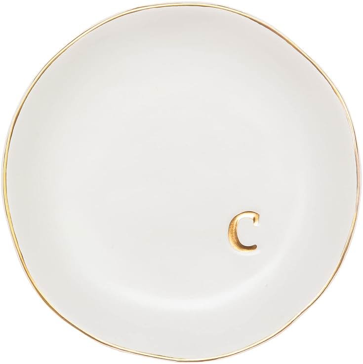 COLLECTIVE HOME - Ceramic Jewelry Tray, Decorative Trinket Dish for Rings Earrings Necklaces Bracelet Watch Keys, Birthday Mother's Day Christmas Gift for Women, 4.75", White Surface (C) - Product Image