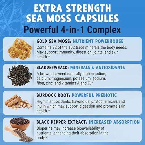 MAJU Wild Irish Sea Moss Capsules (120ct), Stronger Than Gel, 4-in-1 w/Bladderwrack + Burdock Root, Organic, Sebi Inspired, Raw, Seamoss Pills Powder, Wild, 1 Bottle - Image 2