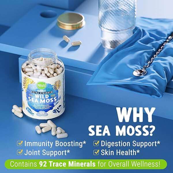 MAJU Wild Irish Sea Moss Capsules (120ct), Stronger Than Gel, 4-in-1 w/Bladderwrack + Burdock Root, Organic, Sebi Inspired, Raw, Seamoss Pills Powder, Wild, 1 Bottle - Image 3