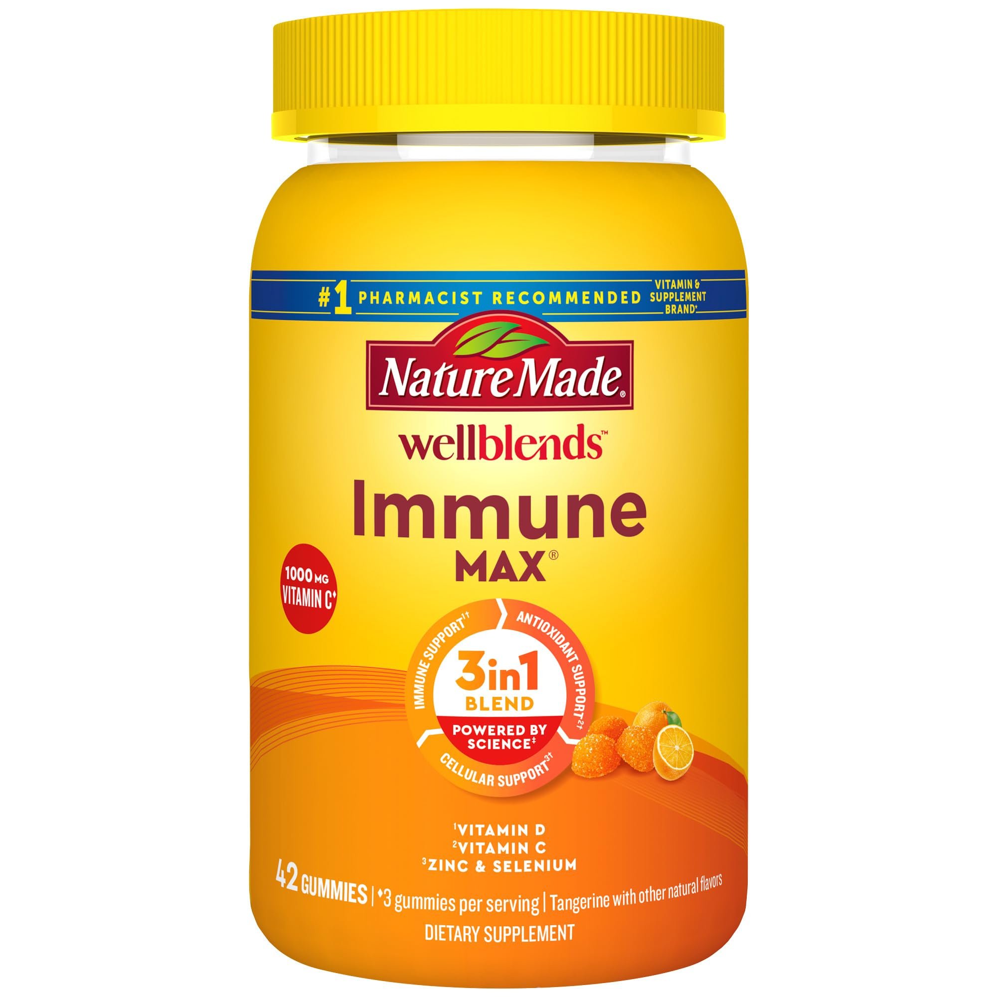 Nature Made Wellblends ImmuneMAX Gummies, Vitamin C, Zinc, and Vitamin D3, Immune Support Supplement, 42 Tangerine Flavor Gummies - Product Image