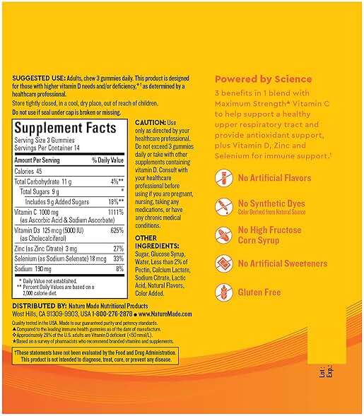 Nature Made Wellblends ImmuneMAX Gummies, Vitamin C, Zinc, and Vitamin D3, Immune Support Supplement, 42 Tangerine Flavor Gummies - Image 5