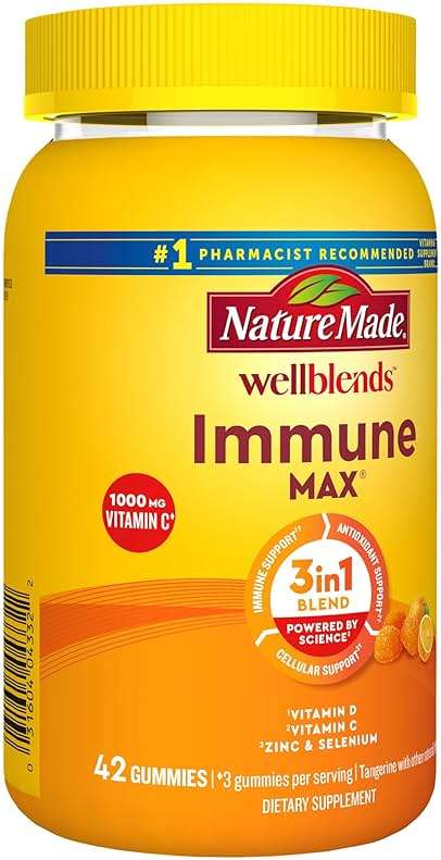 Nature Made Wellblends ImmuneMAX Gummies, Vitamin C, Zinc, and Vitamin D3, Immune Support Supplement, 42 Tangerine Flavor Gummies - Image 7
