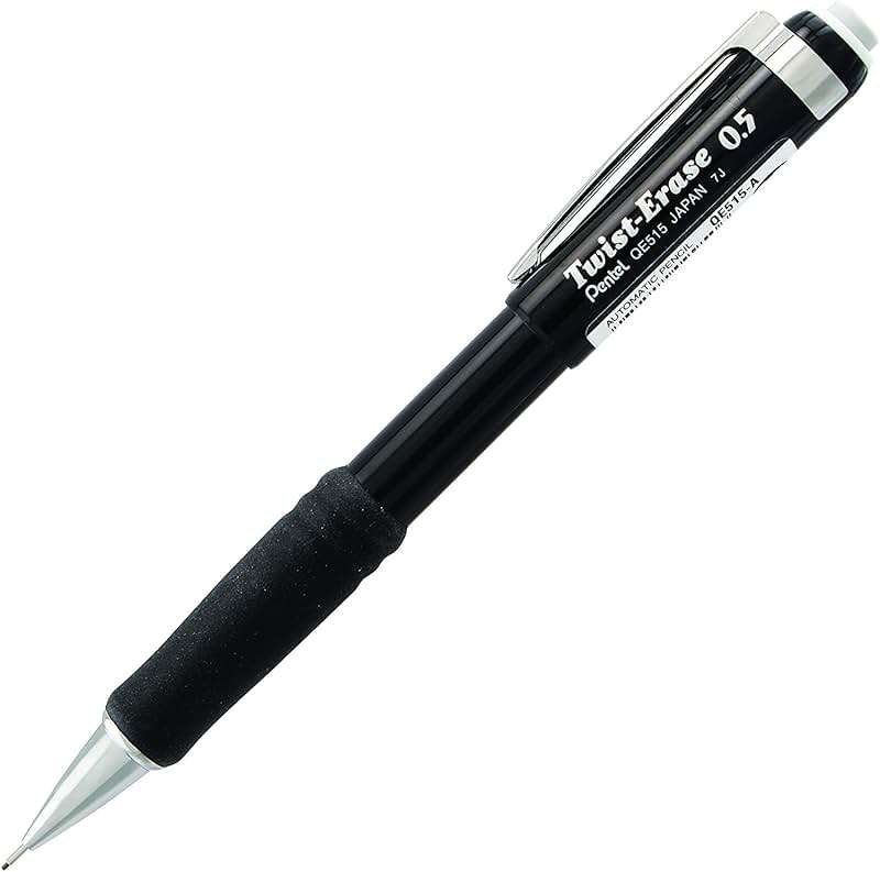 Pentel Mechanical Pencil 0.5 mm Twist Erase III, Twist Up Eraser, Pre-Loaded Super Hi-Polymer HB Lead, Black Barrel, 3-Pack - Image 3