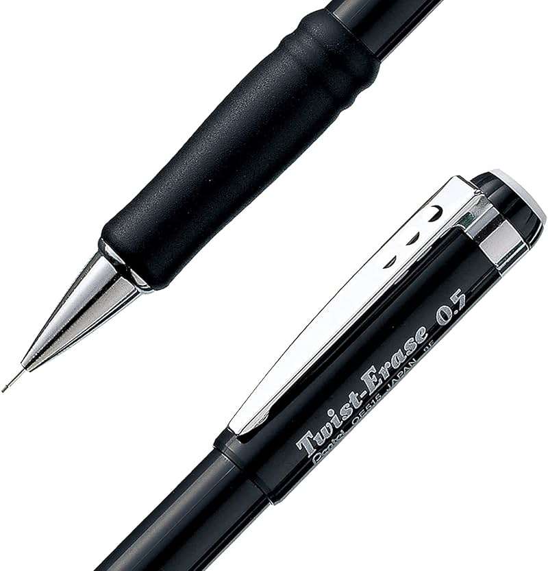 Pentel Mechanical Pencil 0.5 mm Twist Erase III, Twist Up Eraser, Pre-Loaded Super Hi-Polymer HB Lead, Black Barrel, 3-Pack - Image 4