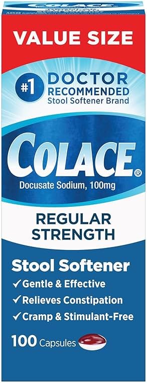 Colace Stool Softener 100 mg, 100 Capsules, Constipation Relief, Docusate Sodium, Gentle Docusate, Stimulant-Free, Regular Strength, #1 Doctor Recommended Stool Softener Brand - Product Image
