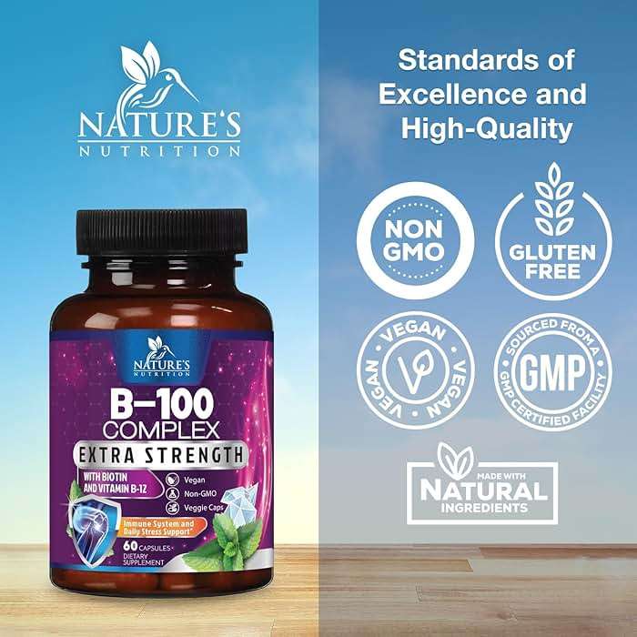 B Complex Vitamins Capsules - Super Complete B-100 Complex with Vitamin B12 B6 C Biotin Folate & Folic Acid for Immune & Energy Support - Supplement for Heart, Brain, & Nerve Support - 60 Capsules - Image 4