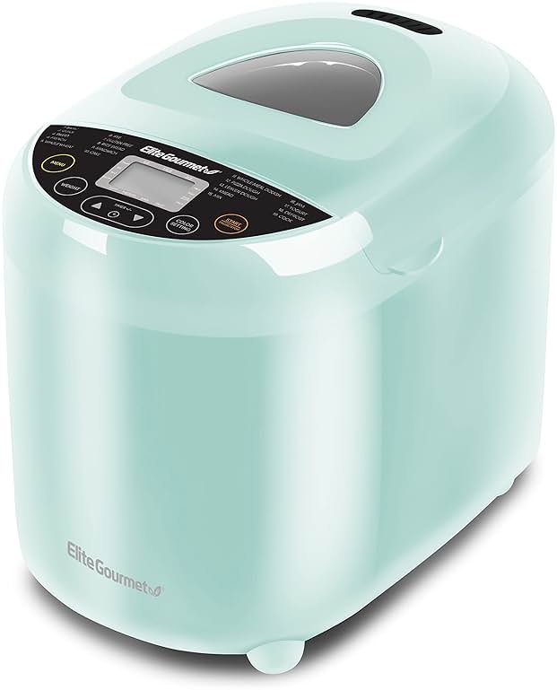 Elite Gourmet Programmable Bread Maker, 2 lb Loaf, 3 Sizes, 19 Presets incl. Gluten-Free, Dough & Jam, Delay Timer, Mint - Product Image