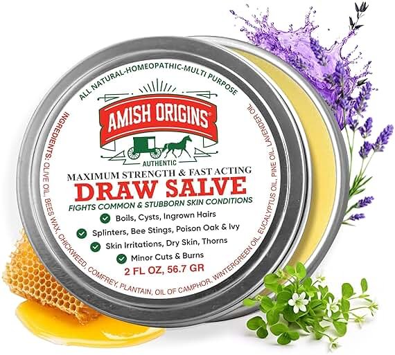 Amish Origins Drawing Salve Ointment, 2 oz, for Boil Treatment, Maximum Strength Fast Acting Draw Salve for Splinters, Bee Stings, Anti Itch Cream, Poison Ivy Oak Relief, Made in USA - Product Image