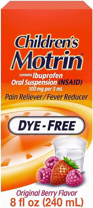 Children’s Motrin Liquid Dye-Free and Alcohol-Free, NSAID, 100 Mg Ibuprofen Oral Suspension, Fever Reducer, Pain Reliever, Trusted Brand for Families, Berry Flavor, 8 Fluid Ounces - Image 1