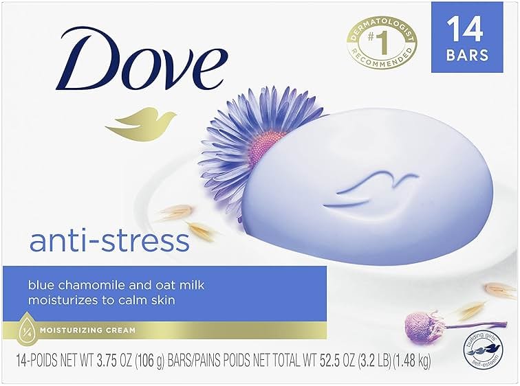 Dove Beauty Bar Gentle Cleanser Moisturizes To Calm Skin Anti-Stress Cream Bar Gentle Bar Soap Cleanser Made With 1/4 Moisturizing Cream 3.75 oz 14 Count - Product Image