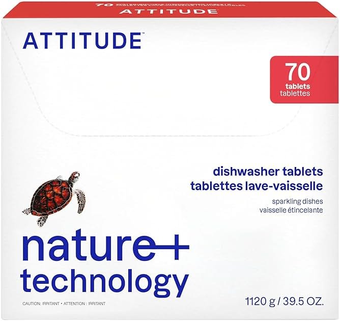 ATTITUDE Dishwasher Pods, Plant-Based & Vegan, Phosphate-Free Detergent Tablets, Naturally Derived, Unscented, 70 Count - Product Image