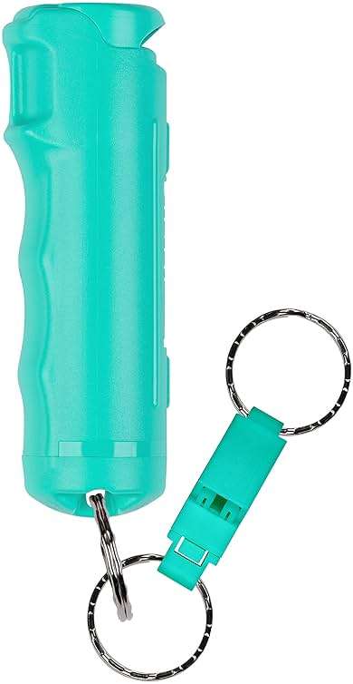 SABRE 2-in-1 Pepper Gel with Detachable Safety Whistle Keychain, 3X longer spray time, 12-Foot, Whistle for Help and Can Be Heard Up to 750 Feet, UV Marking Dye, Ergonomic Finger Grip, Flip Top Safety - Image 1