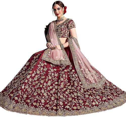 STELLACOUTURE indian ready to wear silk flared bridal lehenga choli for women with stitched blouse and dupatta (8079-U) - Image 4