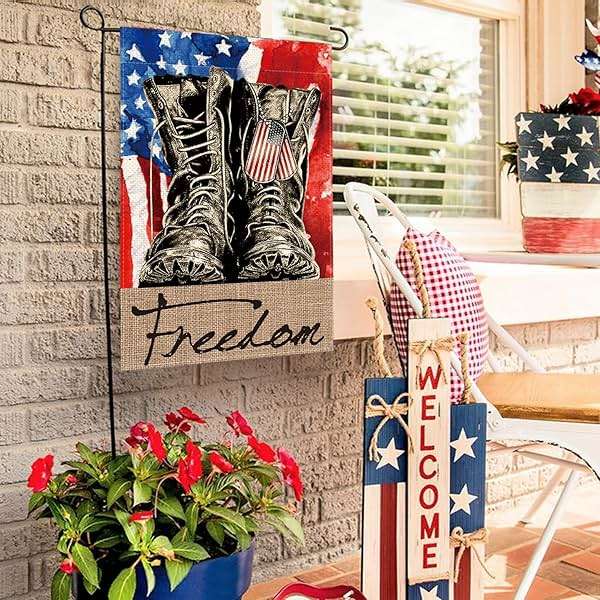 AVOIN colorlife Freedom Boots Garden Flag 12x18 Inch Double Sided, Patriotic 4th of July Independence Memorial Day Veteran Soldier Yard Outdoor Decoration - Image 4
