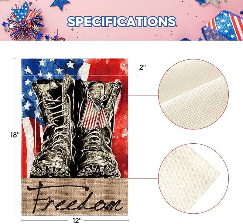 AVOIN colorlife Freedom Boots Garden Flag 12x18 Inch Double Sided, Patriotic 4th of July Independence Memorial Day Veteran Soldier Yard Outdoor Decoration - Image 5