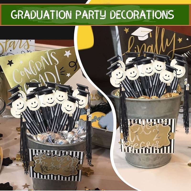 Pajean 30 Pieces 2026 Graduation Cap Ballpoint Pen with Tassels Happy Face Round Shaped Rollerball Pen 0.7 mm Black Gel Ink Lovely Present for Graduation Party Favors Gift Office Home Supplies(Black) - Image 4