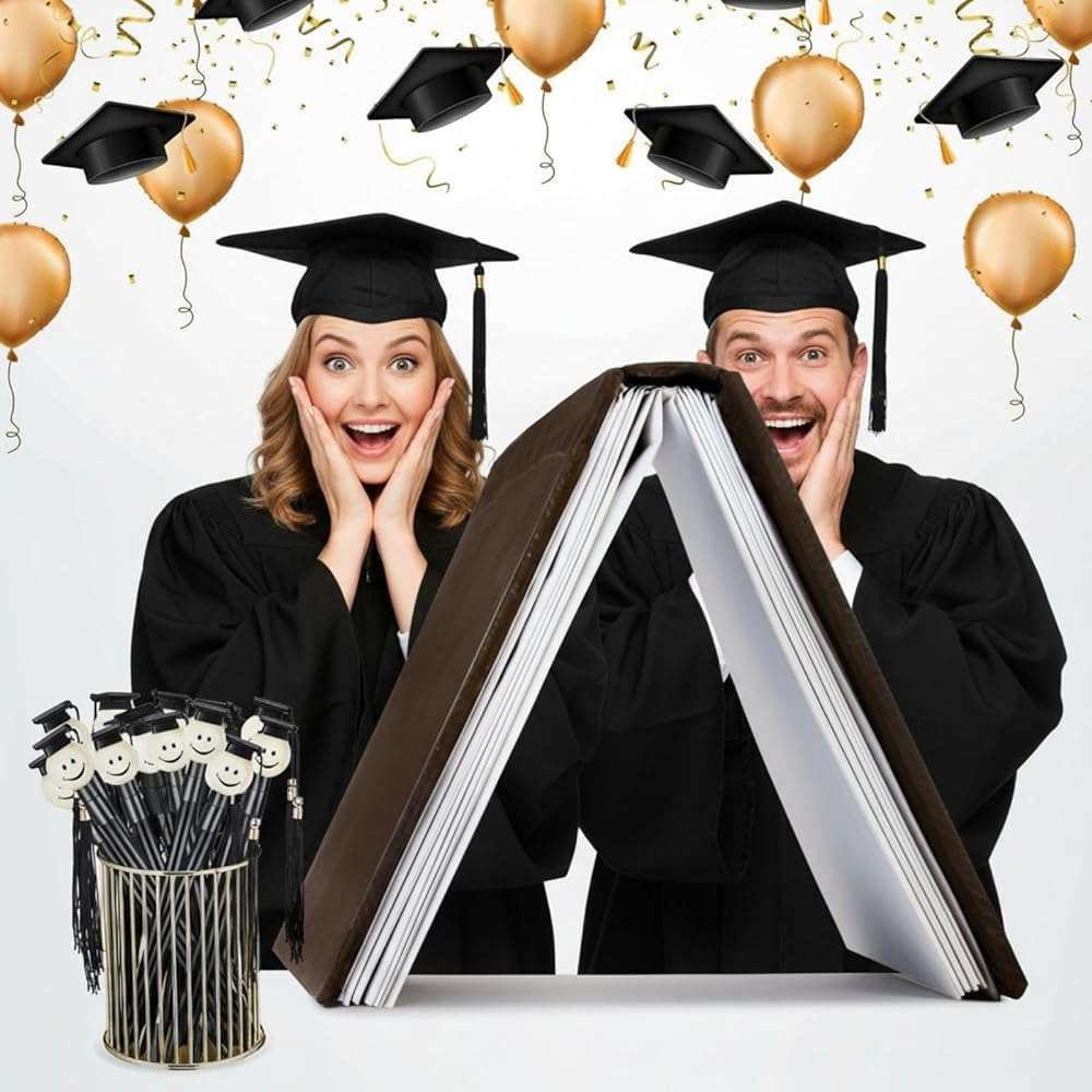 Pajean 30 Pieces 2026 Graduation Cap Ballpoint Pen with Tassels Happy Face Round Shaped Rollerball Pen 0.7 mm Black Gel Ink Lovely Present for Graduation Party Favors Gift Office Home Supplies(Black) - Image 6