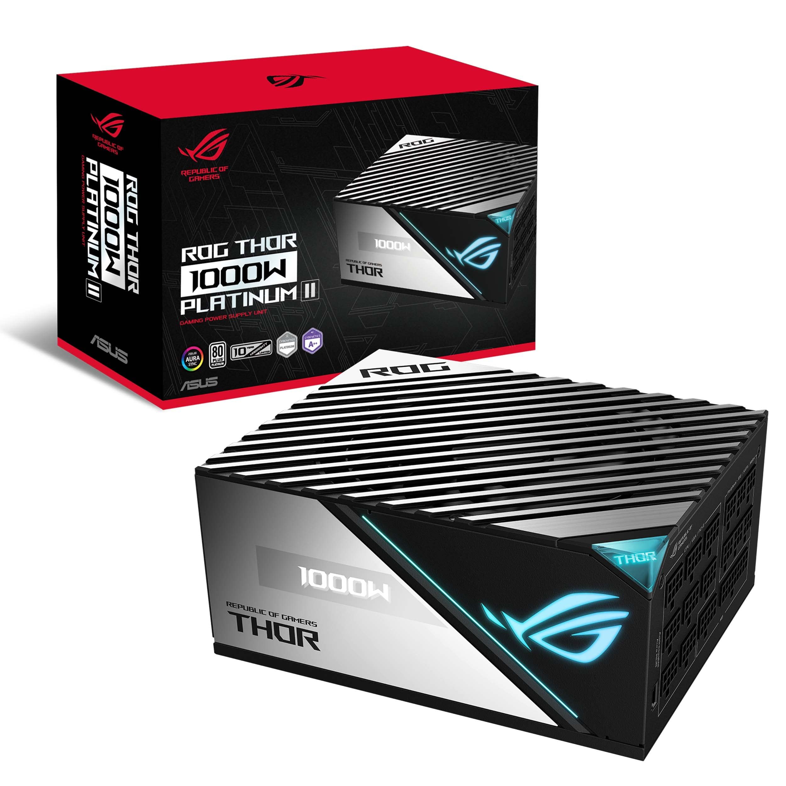 ASUS ROG Thor 1000W Platinum II Fully Modular Power Supply with 1000W, 80+ Platinum, ROG Heatsinks, 135mm Fan, 0dB Mode, OLED Display, Aura Sync - Product Image