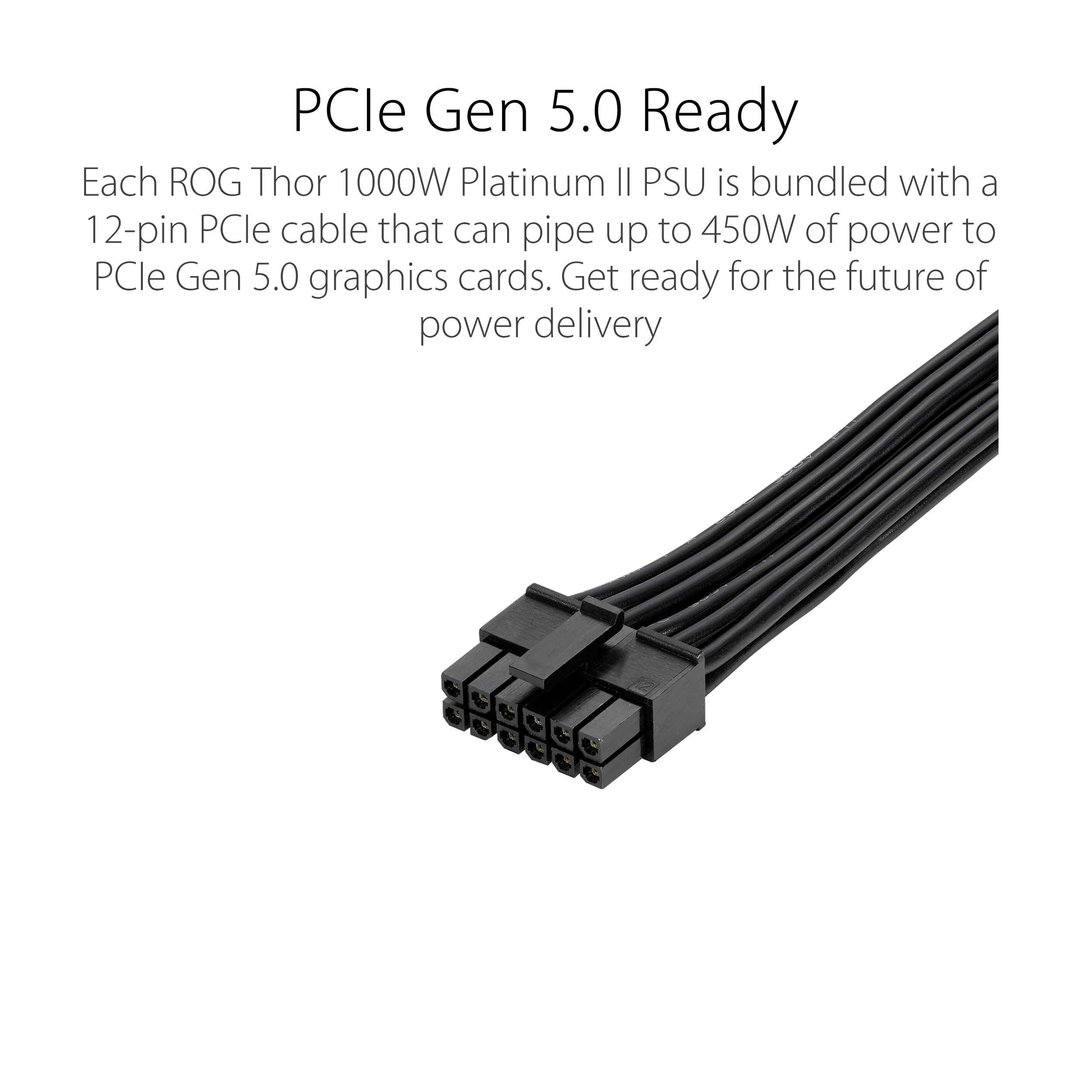ASUS ROG Thor 1000W Platinum II Fully Modular Power Supply with 1000W, 80+ Platinum, ROG Heatsinks, 135mm Fan, 0dB Mode, OLED Display, Aura Sync - Image 6