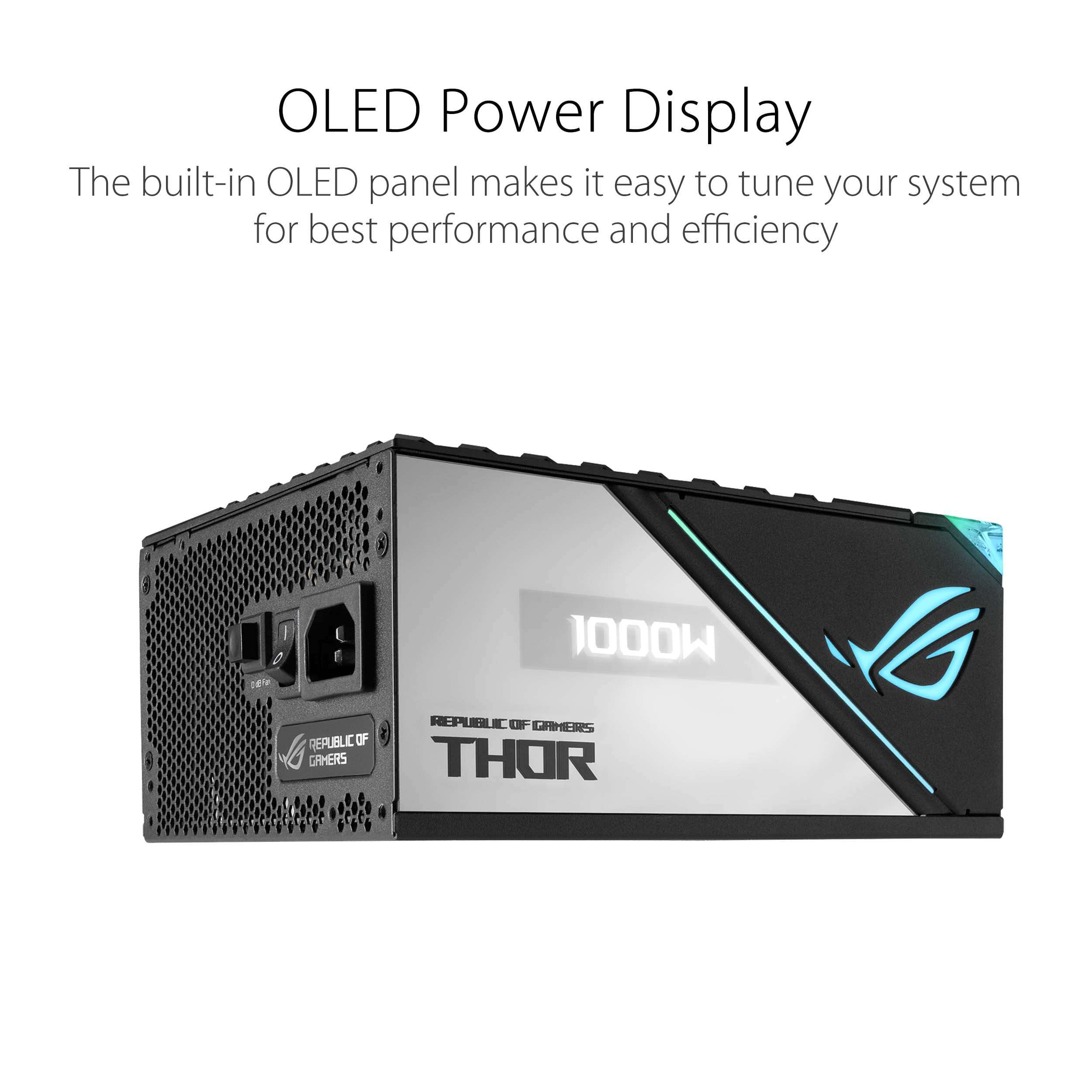 ASUS ROG Thor 1000W Platinum II Fully Modular Power Supply with 1000W, 80+ Platinum, ROG Heatsinks, 135mm Fan, 0dB Mode, OLED Display, Aura Sync - Image 8
