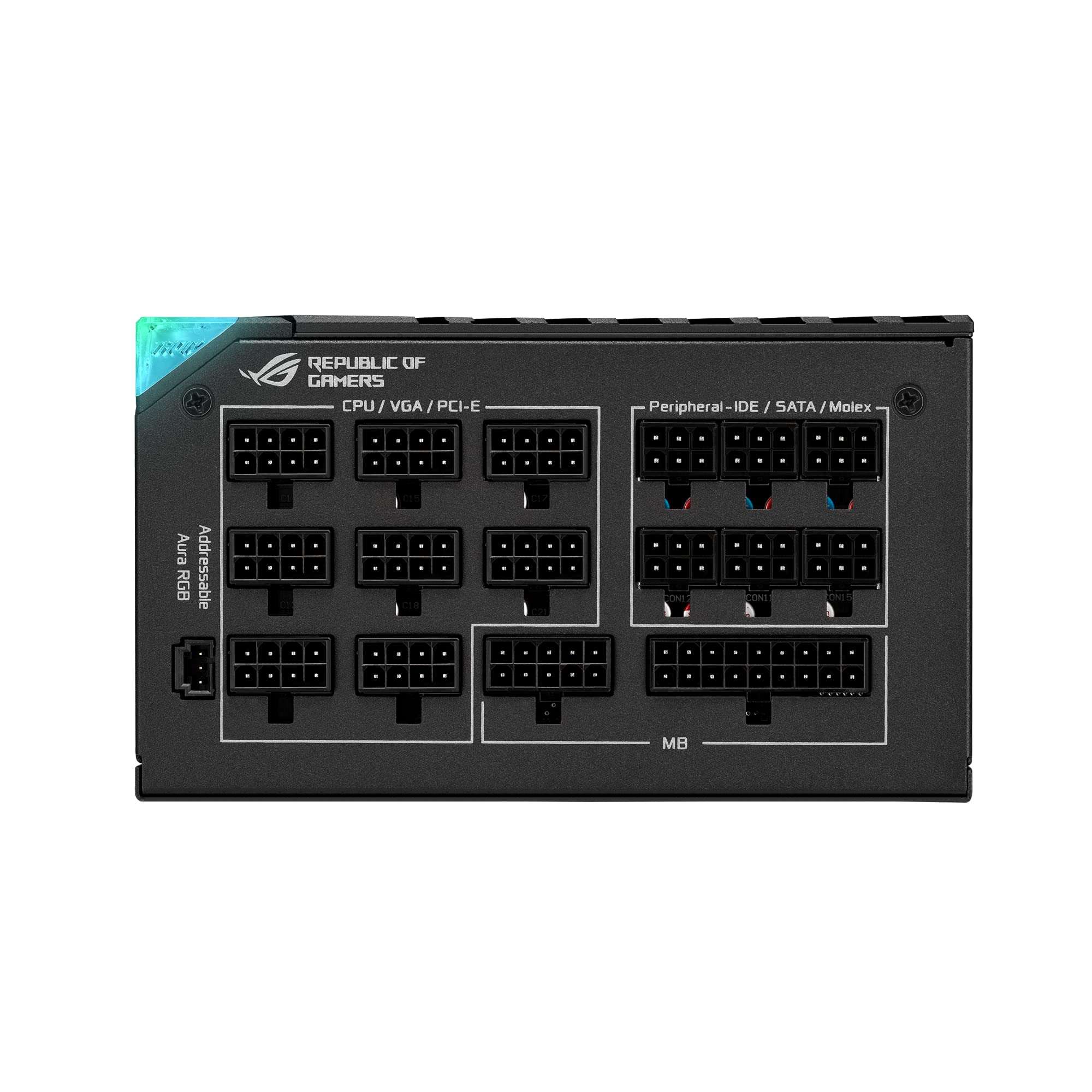 ASUS ROG Thor 1000W Platinum II Fully Modular Power Supply with 1000W, 80+ Platinum, ROG Heatsinks, 135mm Fan, 0dB Mode, OLED Display, Aura Sync - Image 11