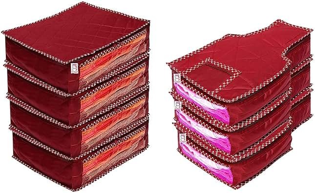 atorakushon Fabric Saree and Blouse Covers Garments Clothes Storage Bag Wardrobe Organizers With Double Zip Lock Set of 7 For Lehenga Dress Accessories Maroon - Product Image