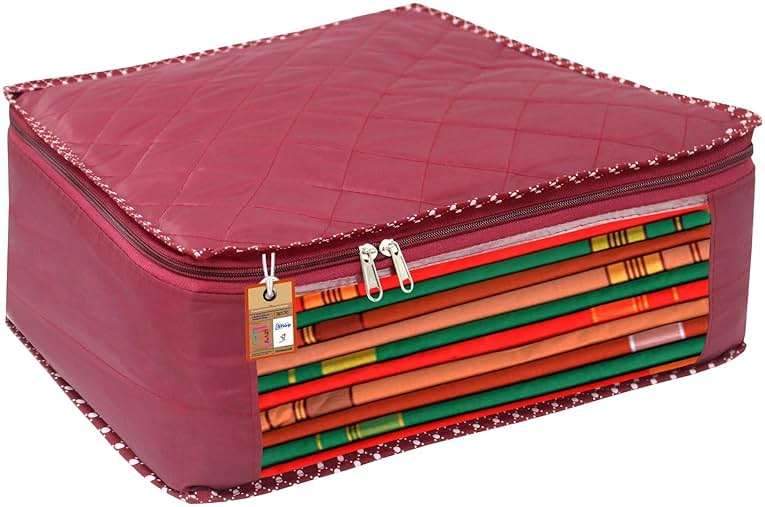 atorakushon Fabric Saree and Blouse Covers Garments Clothes Storage Bag Wardrobe Organizers With Double Zip Lock Set of 7 For Lehenga Dress Accessories Maroon - Image 2