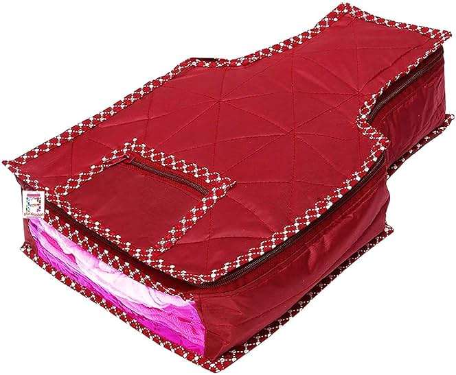 atorakushon Fabric Saree and Blouse Covers Garments Clothes Storage Bag Wardrobe Organizers With Double Zip Lock Set of 7 For Lehenga Dress Accessories Maroon - Image 3