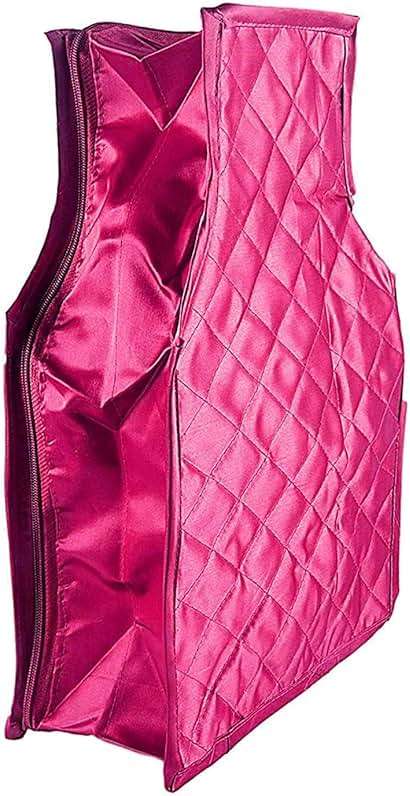 atorakushon Set of 5 Fabric Satin Saree and Blouse Covers Garments Clothes Storage Bag Wardrobe Organizers With Double Zip Lock & Transparent Window (Pink) - Image 6