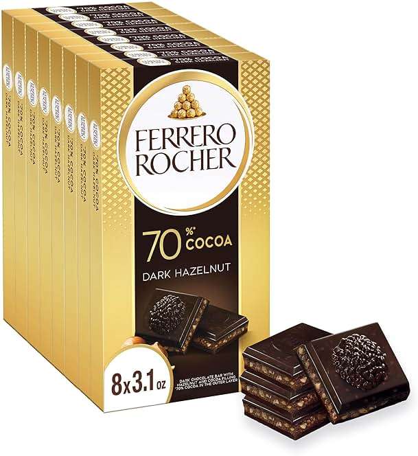 Ferrero Rocher premium chocolate bar, Dark chocolate bar, Hazelnuts and Cocoa Filling, Perfect Self Treat, 3.1 oz Each - Image 1