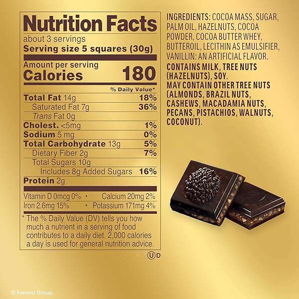 Ferrero Rocher premium chocolate bar, Dark chocolate bar, Hazelnuts and Cocoa Filling, Perfect Self Treat, 3.1 oz Each - Image 2