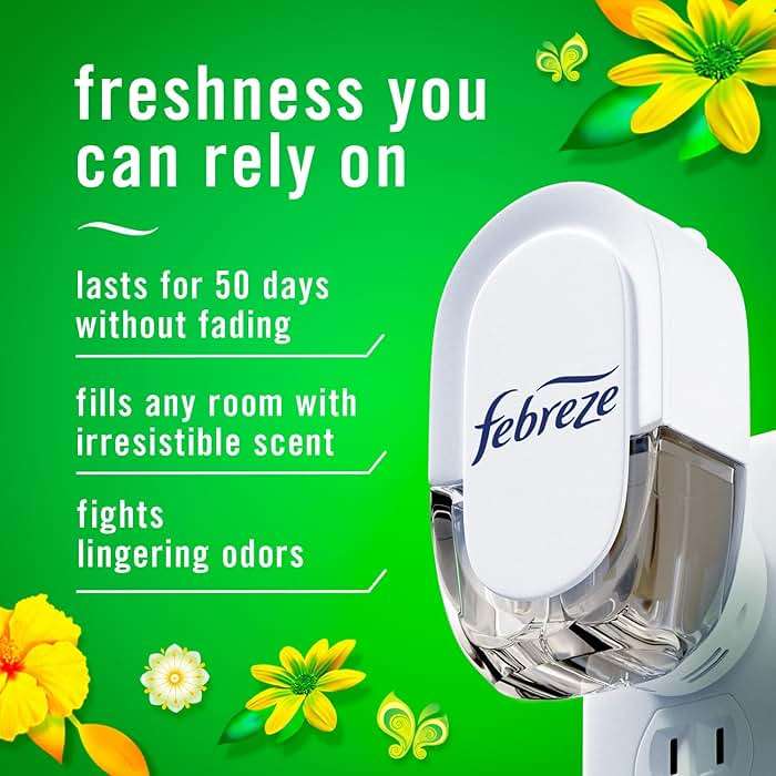 Febreze Plug-In Air Freshener, Odor-Fighting Scented Oil Starter Kit, Air Fresheners for Home, Bathroom and Kitchen, Long Lasting for Strong Odors, Gain Original Scent, Warmer + 2 Refill, Multicolor - Image 2