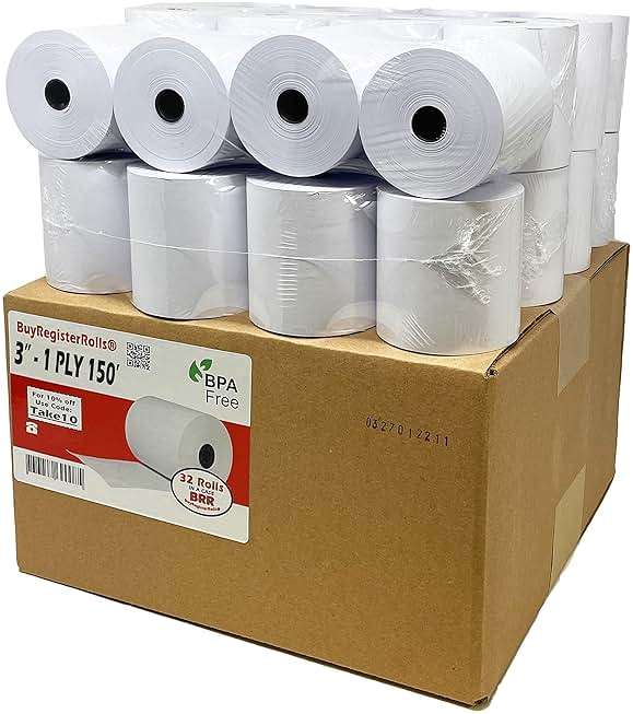 (32 Rolls) 3" x 150' 1 Ply Bond (Non –Thermal Kitchen Printer Paper) POS Receipt Cash Register For Star SP700 SRP275 SMP200 TMU200 MP500 NCR 2174 XR200 IMPACT Printers Requires Ribbons ERC30/34/38 - Image 1
