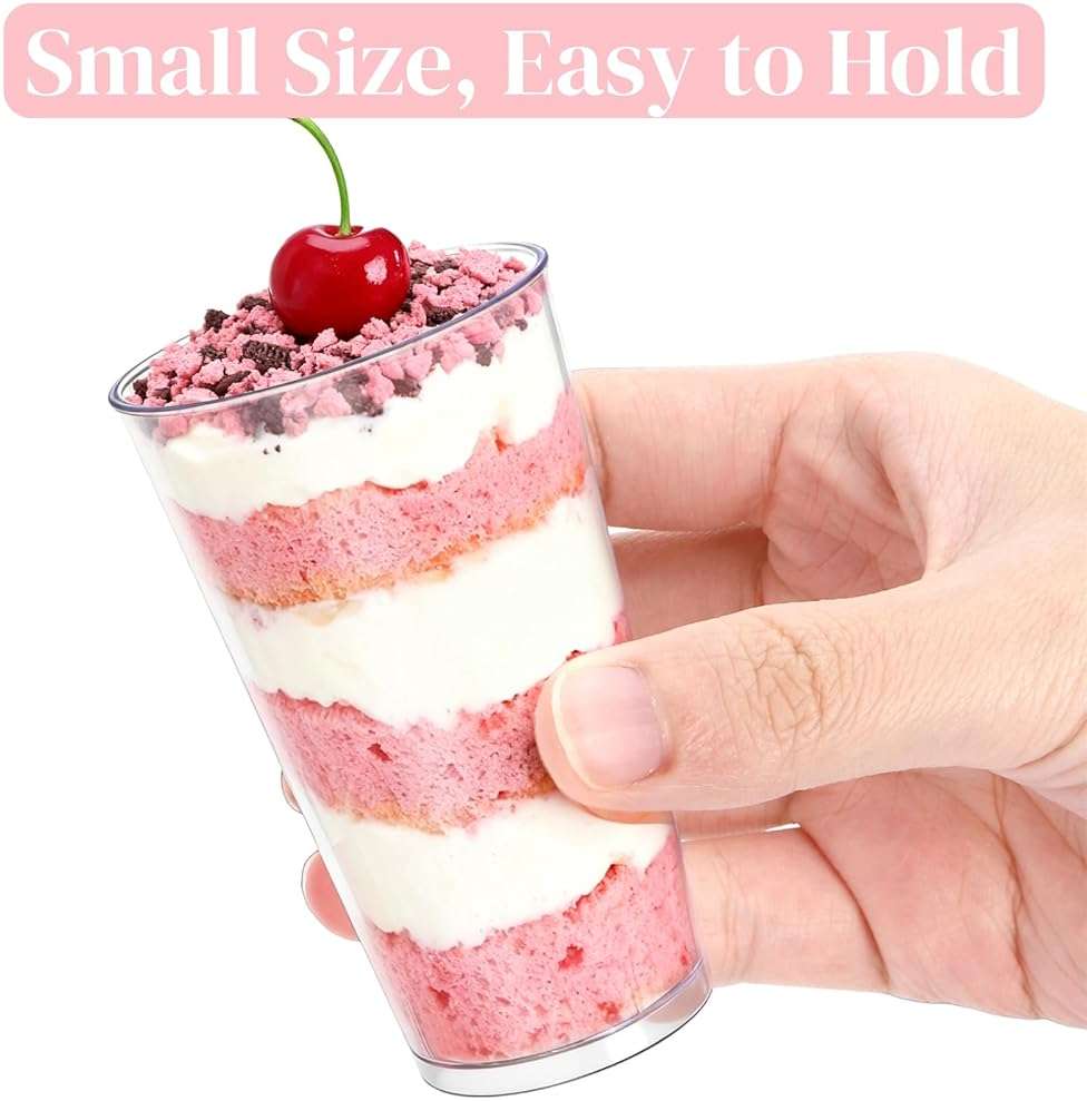 Peohud 100 Pack 3oz Plastic Dessert Cups with Spoons, Mini Dessert Shooter Cups, Disposable Parfait Appetizer Cups Shot Glasses for Desserts, Pudding, Event and Party - Image 5