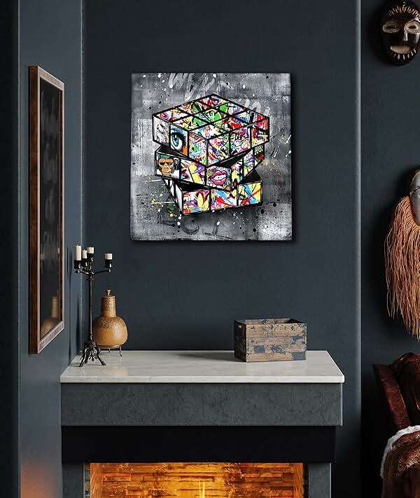 SIXTTART Banksy Canvas Wall-Art for Bedroom - Street Graffiti Wall Art Abstract Painting Pop Art Wall Decor Modern Home Office Decor 14" W x14 H Stretched and Framed Ready to Hang - Image 2
